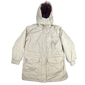 Vintage Cabin Creek Barn Coat Parka Flannel Lined Hooded Womens Medium Beige 90s